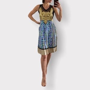 ROBERTO CAVALLI RUNWAY midi lace silk plisse pleated dress 6 S M